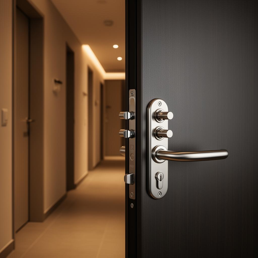 Sichere Haustür mit Mehrfachverriegelung und Sicherheitsbeschlag